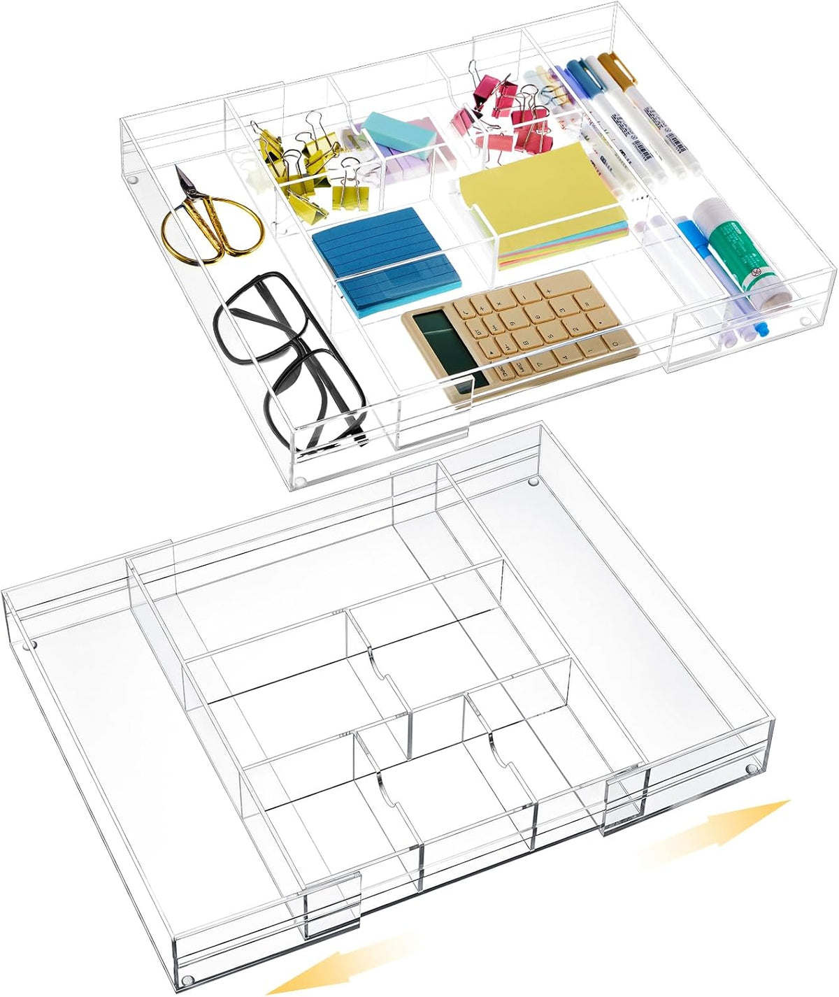 Briwooody 2 Pcs Acrylic Drawer Organizer, 12 x 18 x 2.1'', 8 Compartments