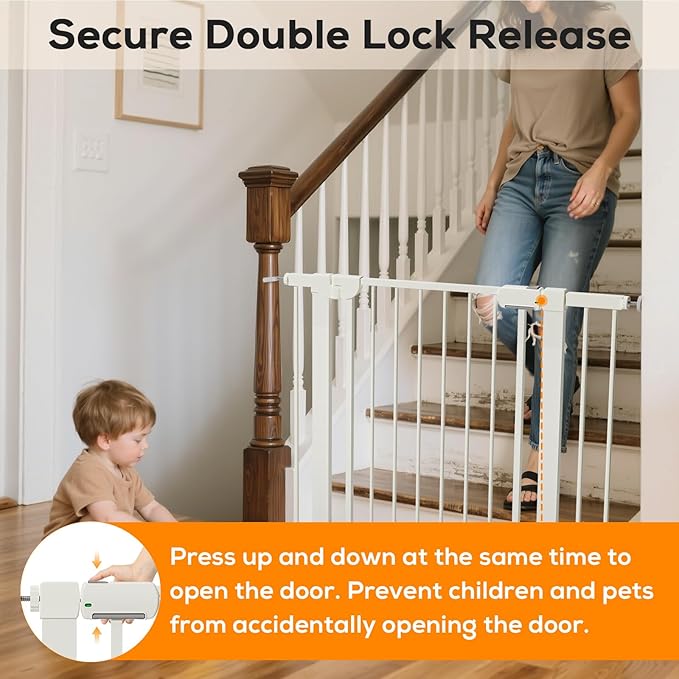 29.5-40.6" Magnetic Baby Gate for Stairs, Baby Safety Essentials, Auto Close Gate for Doorways, Easy Install Pressure Mounted Dog Gate Indoor, Pet Gates for Dogs, White