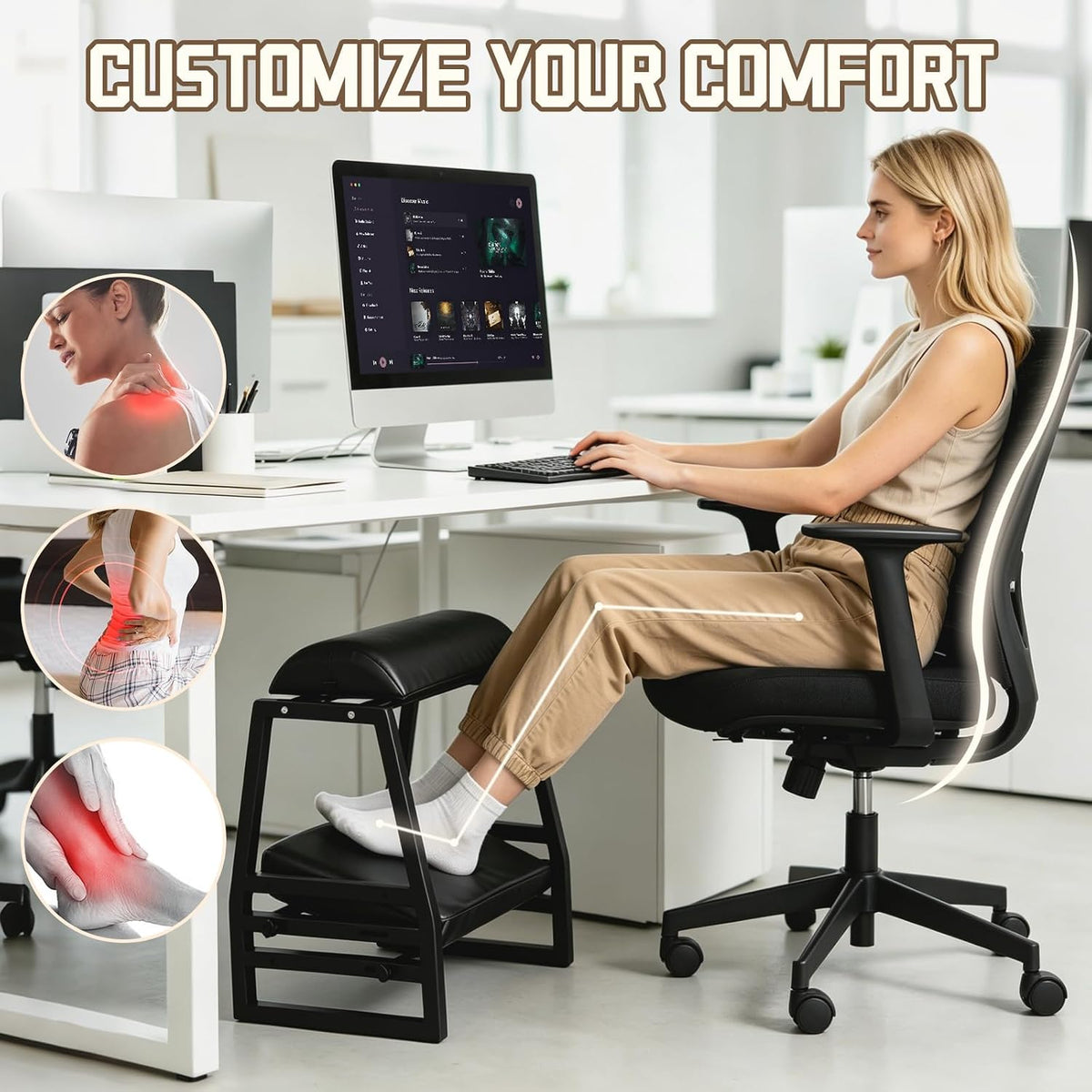 Under Desk Iron FootRest,Adjustable 9-Position Ergonomic Foot Stool