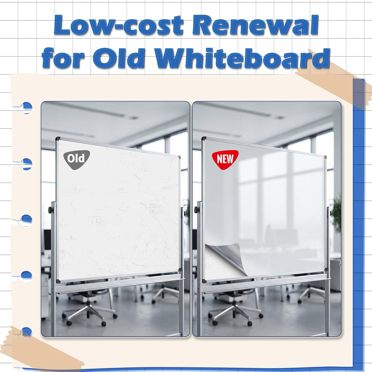 AFMAT WS23 Dry Erase Board Sticker, 48 x 36 inches White Board Wallpaper, Dry Erase Sticker for Wall, 4' x 3' Peel and Stick Whiteboard Contact Paper, Adhesive Whiteboard Roll, No Ghost, 4 Markers