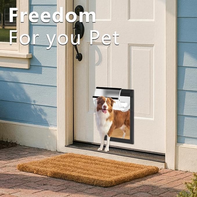 [MAVRICPOWER] Aluminum Large Dog Door for Door, Doggie Door with Two Sliding Panels for Extreme Weather, Doggy Door for Large Dogs up to 80lbs