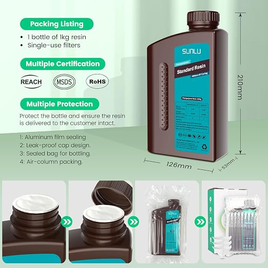 SUNLU 3D Printer Resin, 1kg Fast Curing Standard 3D Resin