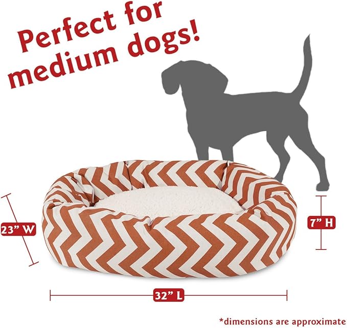 Majestic Pet 32 Inch Chevron Sherpa Calming Dog Bed Washable – Cozy Soft Round Pet Bed with Spine for Head Support - Fluffy Donut Bed 32x23x7 (inch) – Medium - BURNT ORANGE