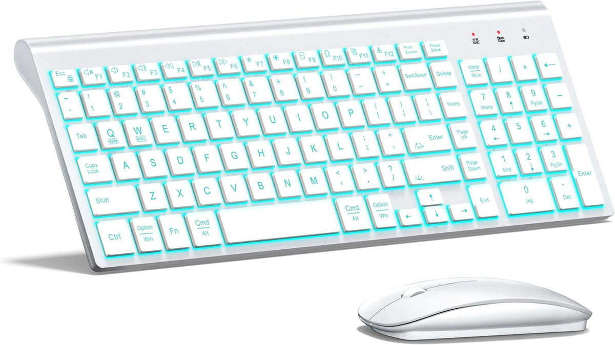 Wireless Backlit Keyboard and Mouse Ultra Slim Combo, TopMate - Matte White