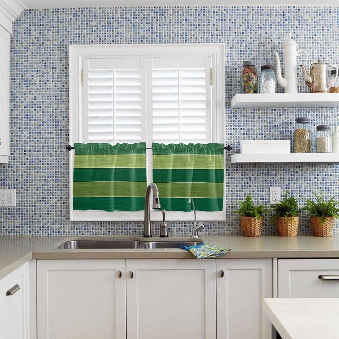 Farm Retro Green Wood Grain Window Valance Curtains, Rustic Wooden Plank