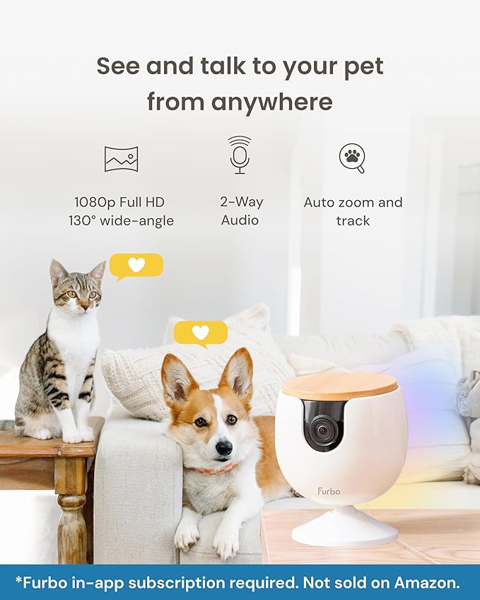 Furbo Mini Pet Camera [Subscription Required] Unlock Camera w/Paid Plan: Home Security with Dog & Cat Safety Alerts, 2-Way Audio, Mountable Smart Cam (Low Risk, 3mo Min. Cancel Anytime) (Pack of 2)