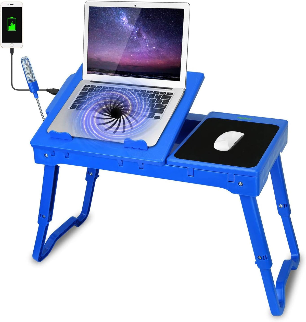 Moclever Laptop Table for Bed-Multi-Functional Laptop Bed Table Tray with Internal Cooling Fan & 2 Independent Laptop Stands-Foldable & 3 Different Height Laptop Desk-LED Lamp-4 Port USB