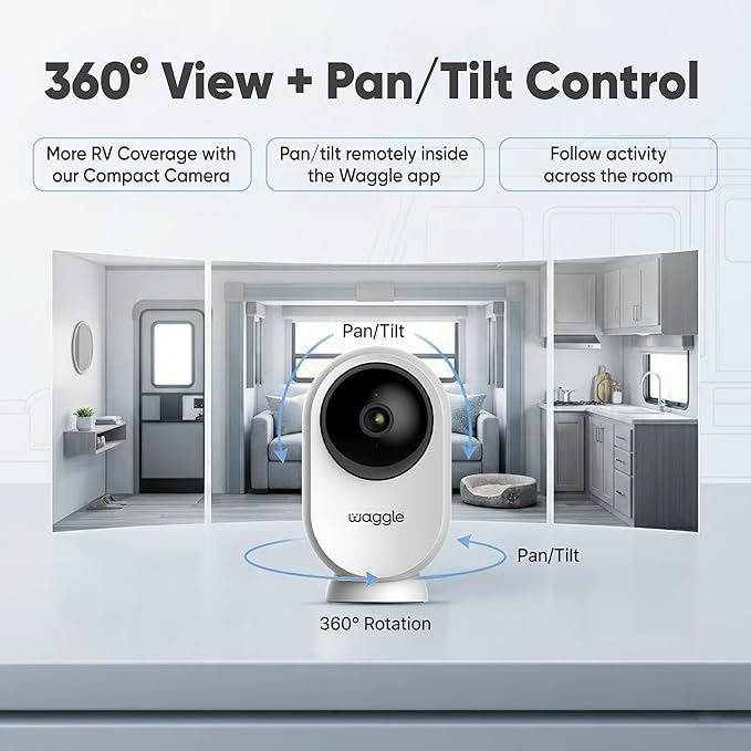 Waggle RV Mini Camera - 1080p HD Wireless Security Camera for RVs – Built-in SD Card (128GB), 2-Way Audio, Night Vision & Motion Detection - Ideal for Indoor Use - WiFi & Subscription Required