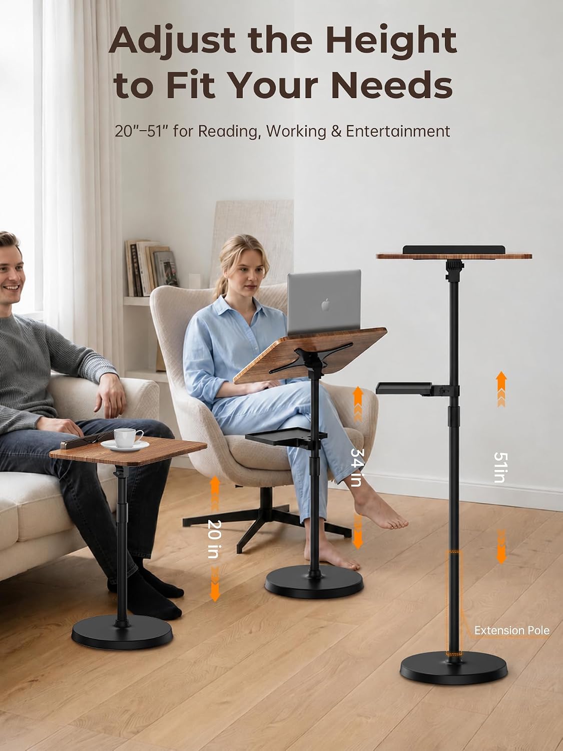 Floor Book Stand for Reading, Height & Angle Adjustable, Supports 22lbs