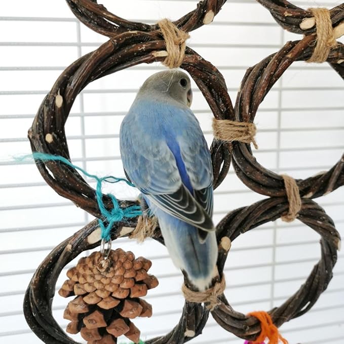 Circle Straw Bird Swing Stand Bird Perches Stand Hanging Chewing Toy for Parrots Bird Playground Cage Accessories Climbing Rope Net Ladders for Foraging Toys（Random Color） (6 Rings)