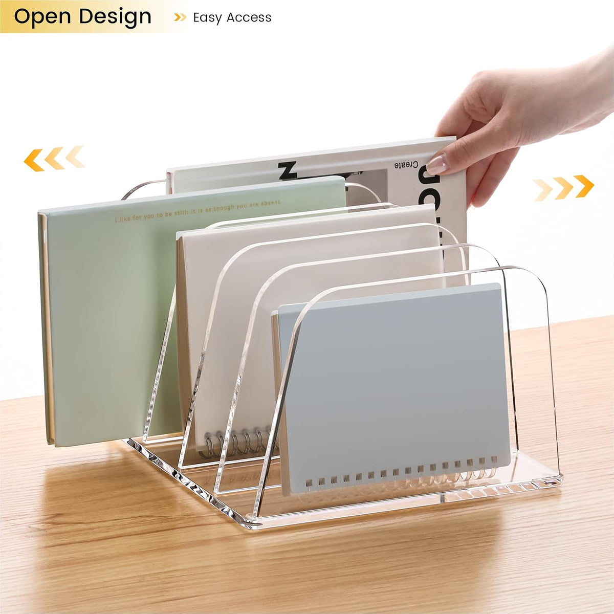 HeZone Desk File Organizer,5-Section Vertical File Folder Holder,Clear