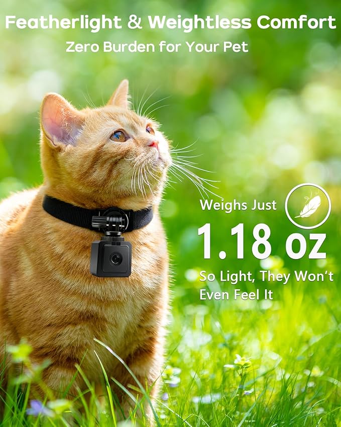 AEZ Pet Camera Collar with APP Control, 1080P HD Pet POV Camera, 210-mins Recording Wearable Action Camera with Hotspot WiFi, Magnetic Clip Camera for Cats Dogs Kids & Outdoor Use (No SD Card)