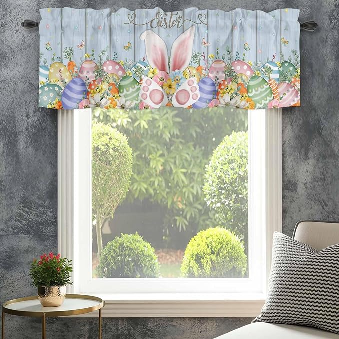 Easter Curtain Valances for Windows, Kitchen Valance Window Treatment, Spring