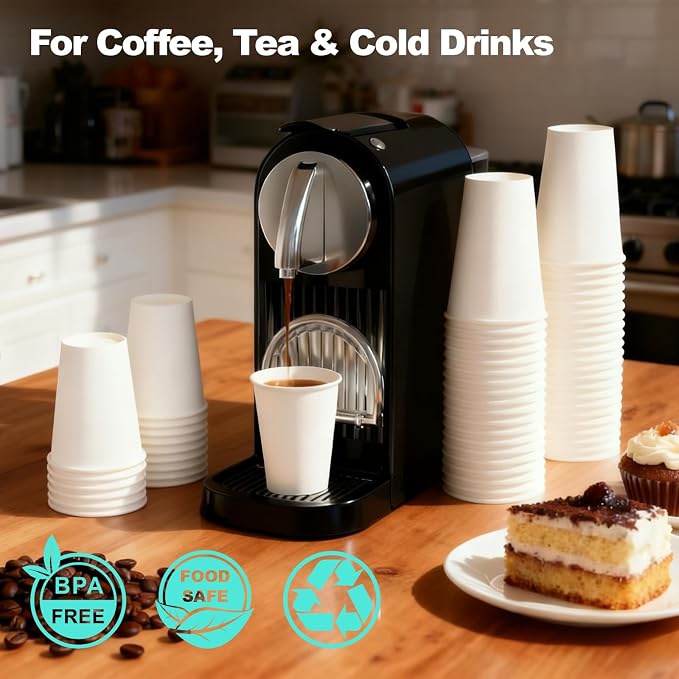 12 oz 300 Pack Disposable Coffee Cups, Bulk White Disposable Paper Cups