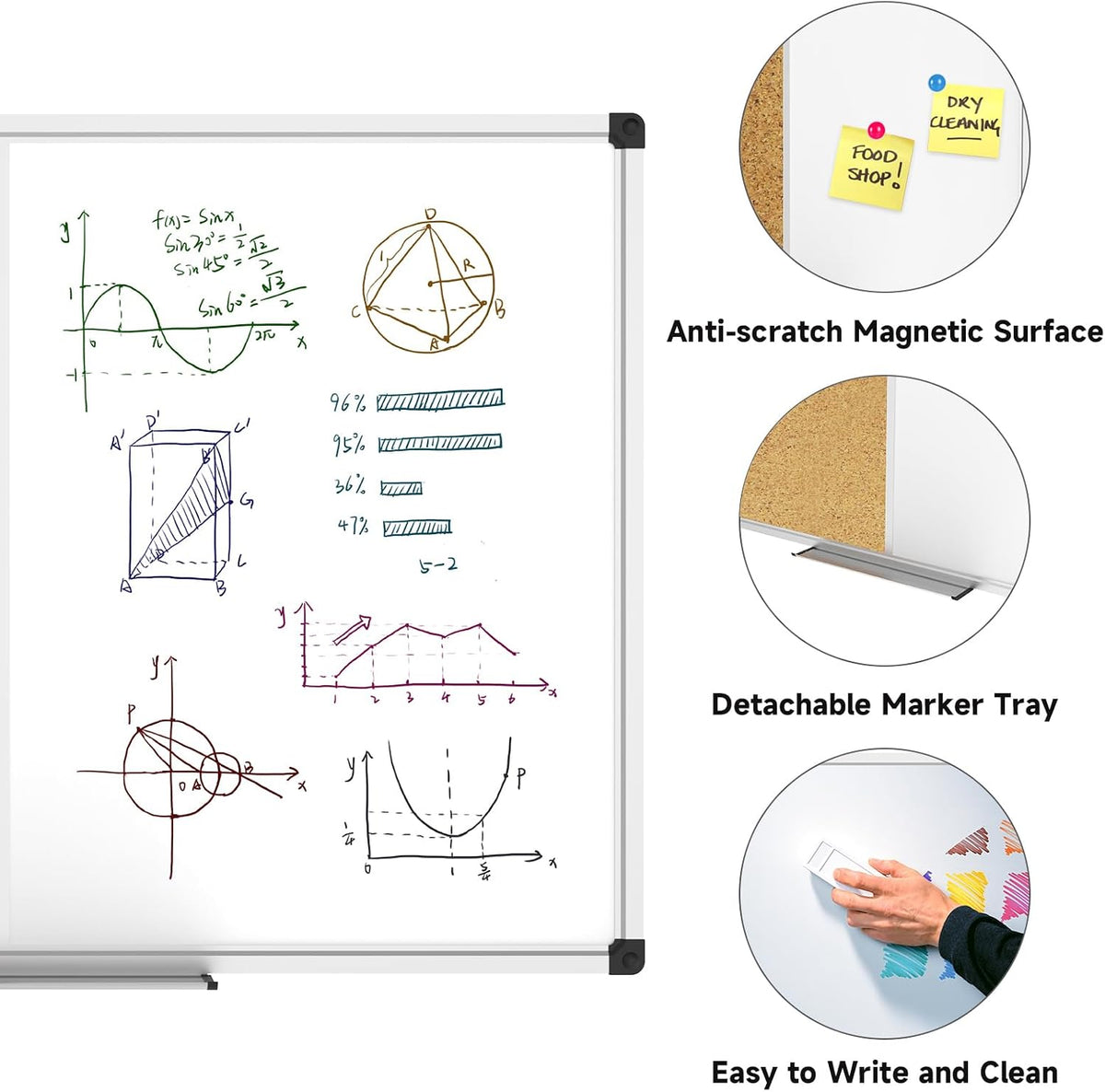 XBoard Magnetic whiteboard Corkboard Combo,36 x 24 Inches