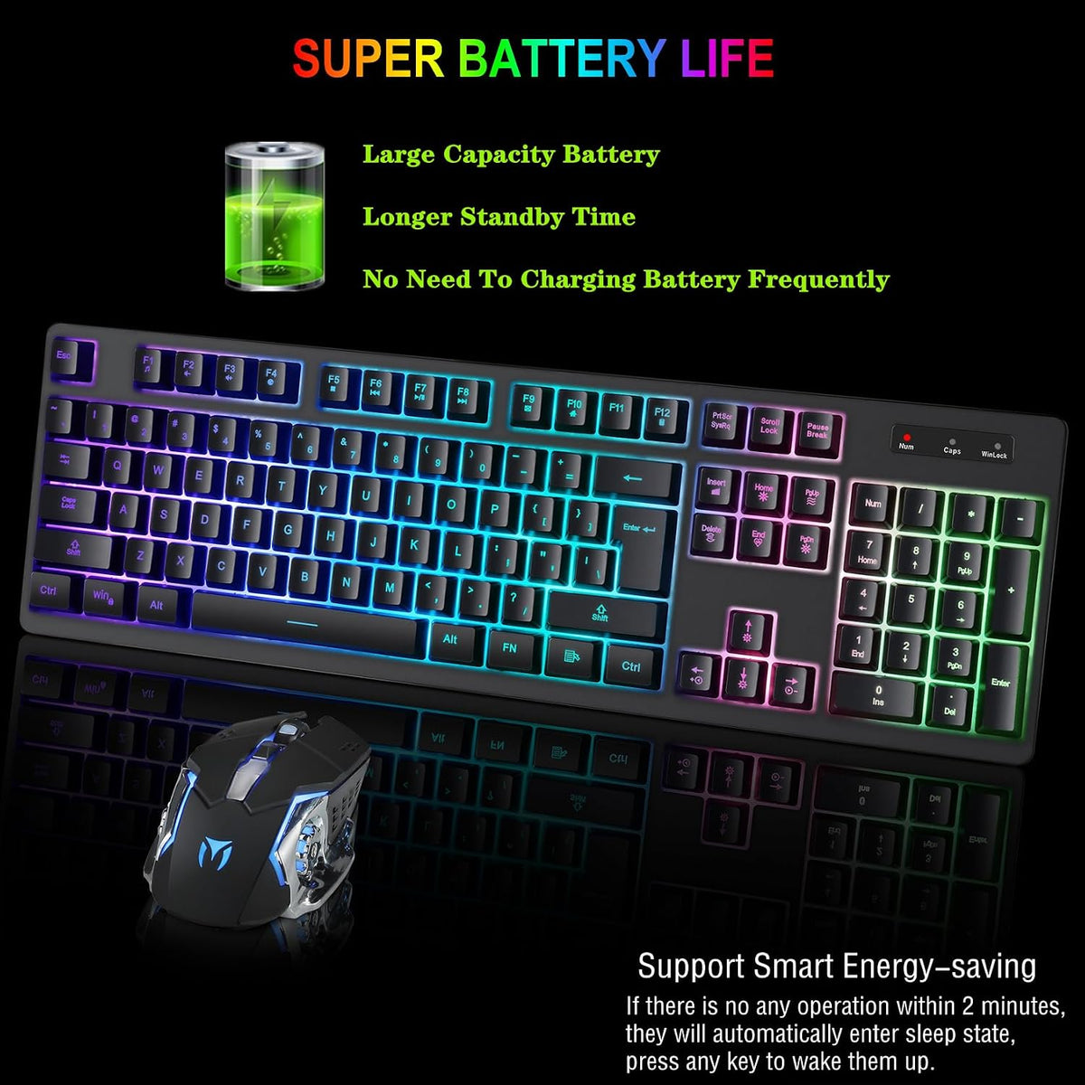Wireless RGB Gaming Keyboard and Mouse - Rechargeable RGB Backlit,Long Battery Life,Mechanical Feel,7 Color Gaming Mouse for PC Game and Work