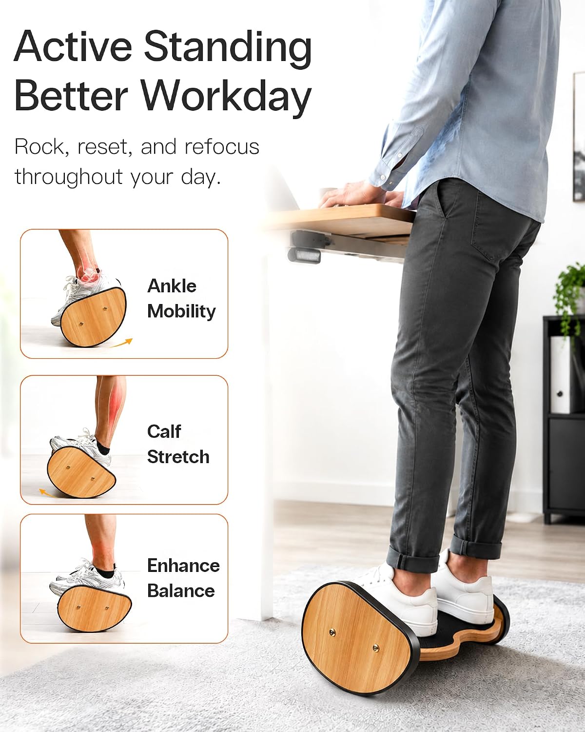 StrongTek Wooden Foot Rest for Under Desk, Reversible Rocking Footrest