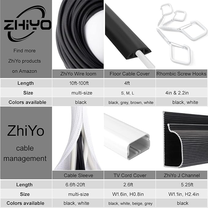 2 Pack 5ft - 1 inch White Cable Sleeve, Cable Organizer for Desk PC TV Computer, Wire Protector Cable Wrap Cover, Cord Management for Home Office