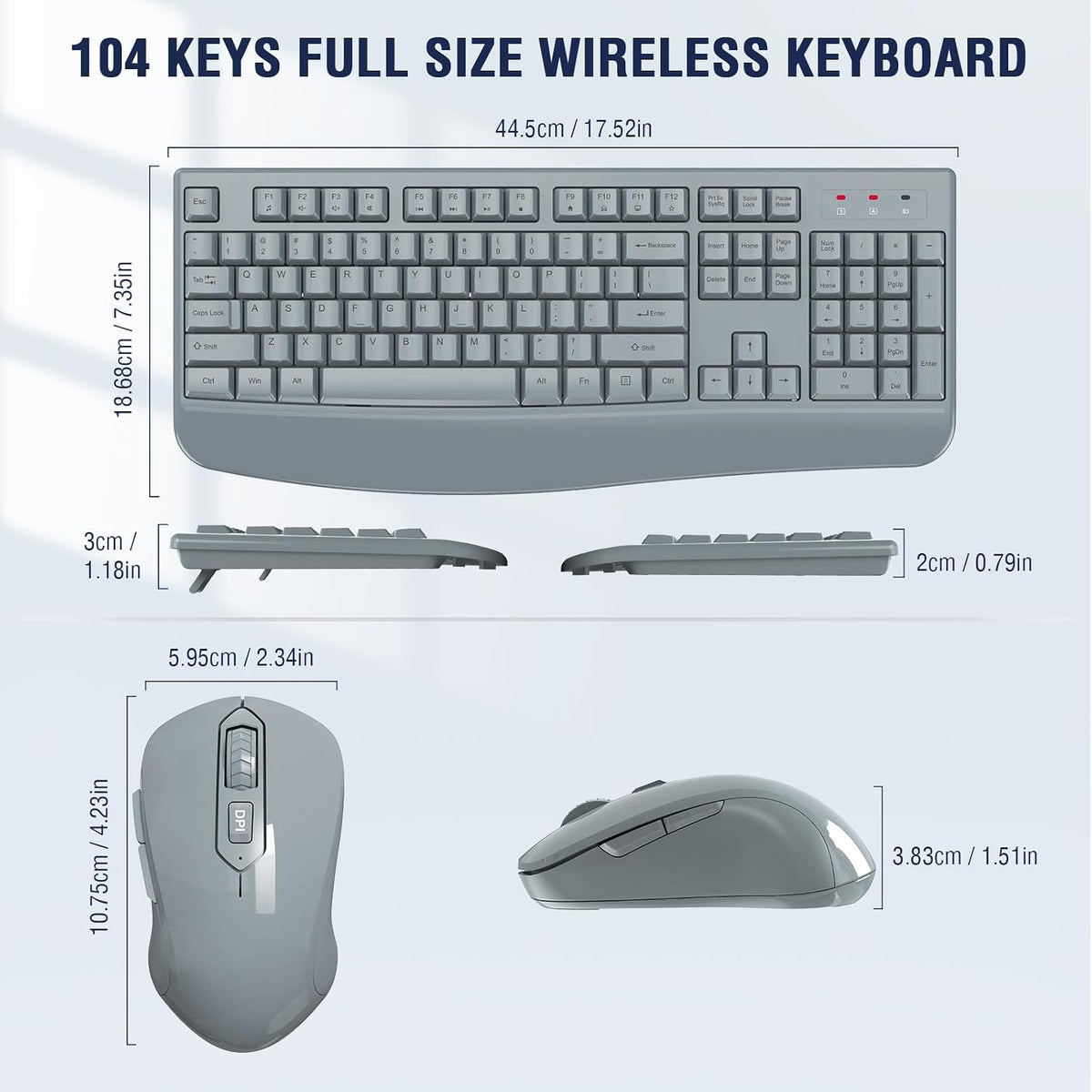 EDJO Wireless Keyboard and Mouse Combo, USB Plug & Play (Grey)