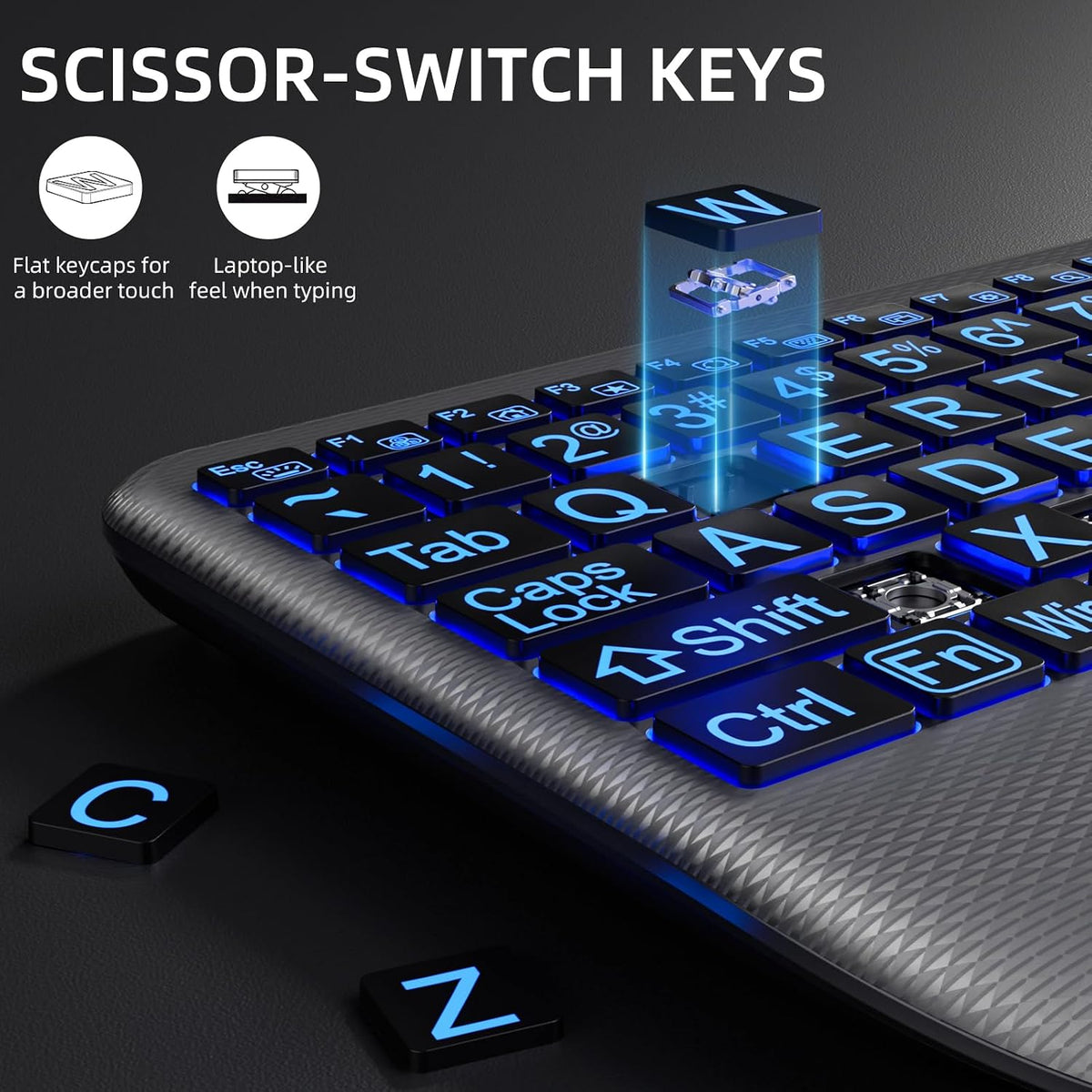 Hamile Large Print Wireless Backlit Keyboard for Windows, Gray