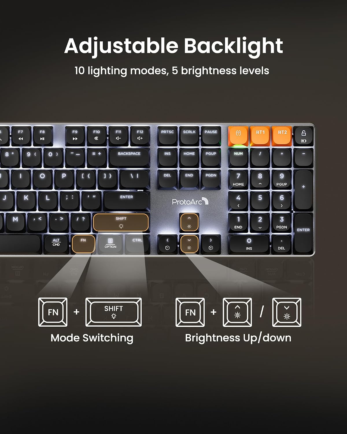 ProtoArc K310 Pro Backlit Bluetooth Mechanical Keyboard, Linear and Quiet
