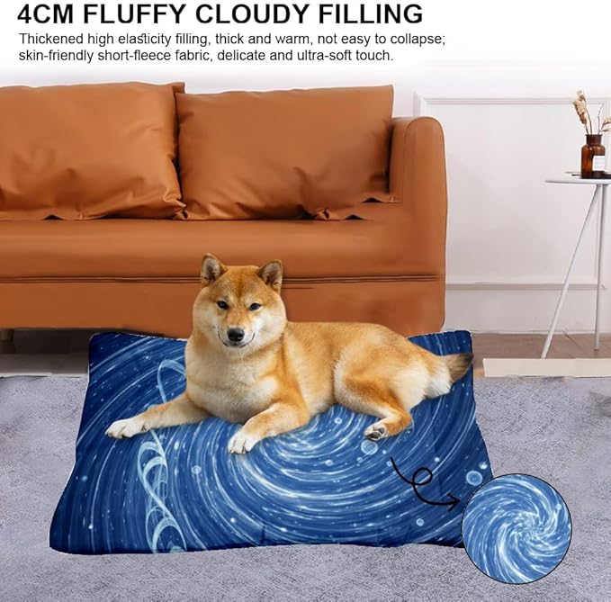 Blue Swirl Vortex Light Effect Art Rectangle Dog Bed Large Dog Mat Pad Bed Crate Washable Non-Slip Crate Washable Big Beds Small Mat Pet Furniture Indoor Outdoor 24X18 Inch