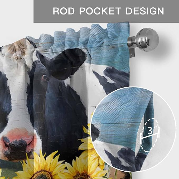 Cow Sunflowers Curtain Valances