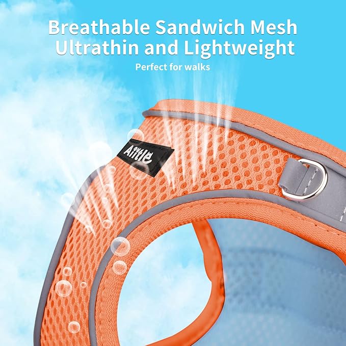 AIITLE Step in Dog Harness and Leash Set - No Pull Escape Proof Vest Harnesses with Soft Mesh and Reflective Bands, Adjustable Pet Outdoor Harnesses for Small and Medium Dogs Orange M