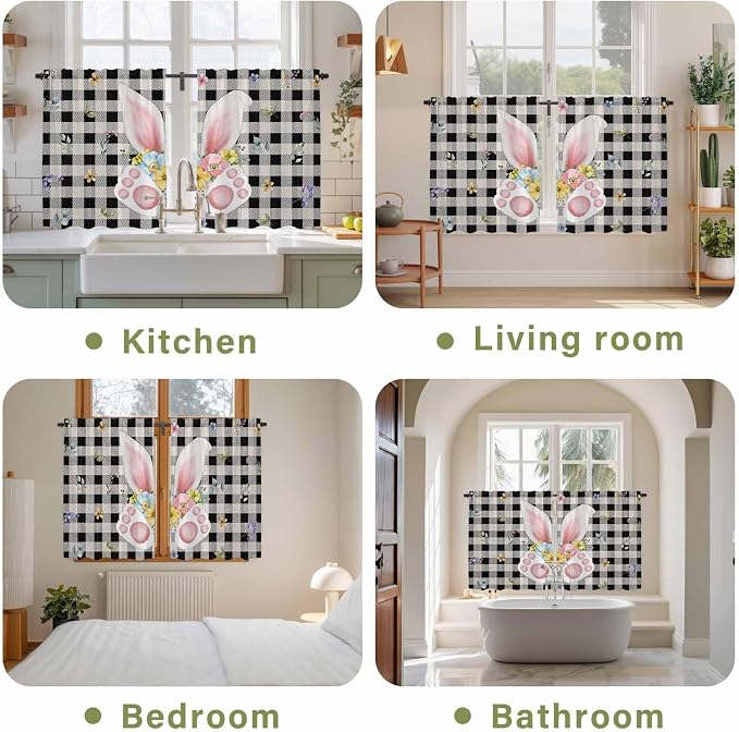 Easter Kitchen Tier Curtains 45 Inch Long 2 Panel Set, Rod Pocket Short Window