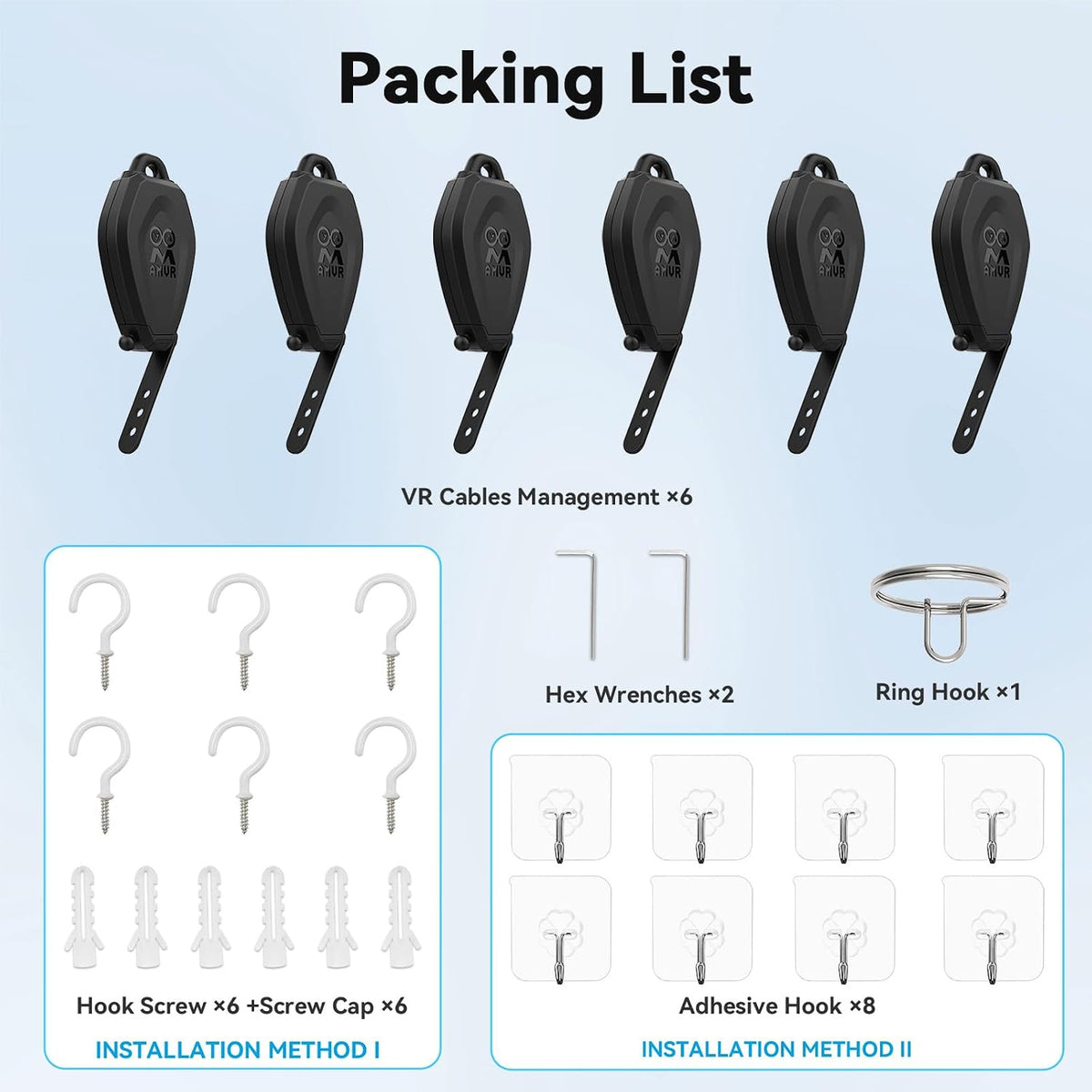 AMVR VR Cable Management System, 6 Packs Ceiling Pulley System Compatible with Meta Quest 3S/3/2/Valve Index/Rift S/PSVR/HTC VR Cord Accessories(VR Link Cable Not Included)