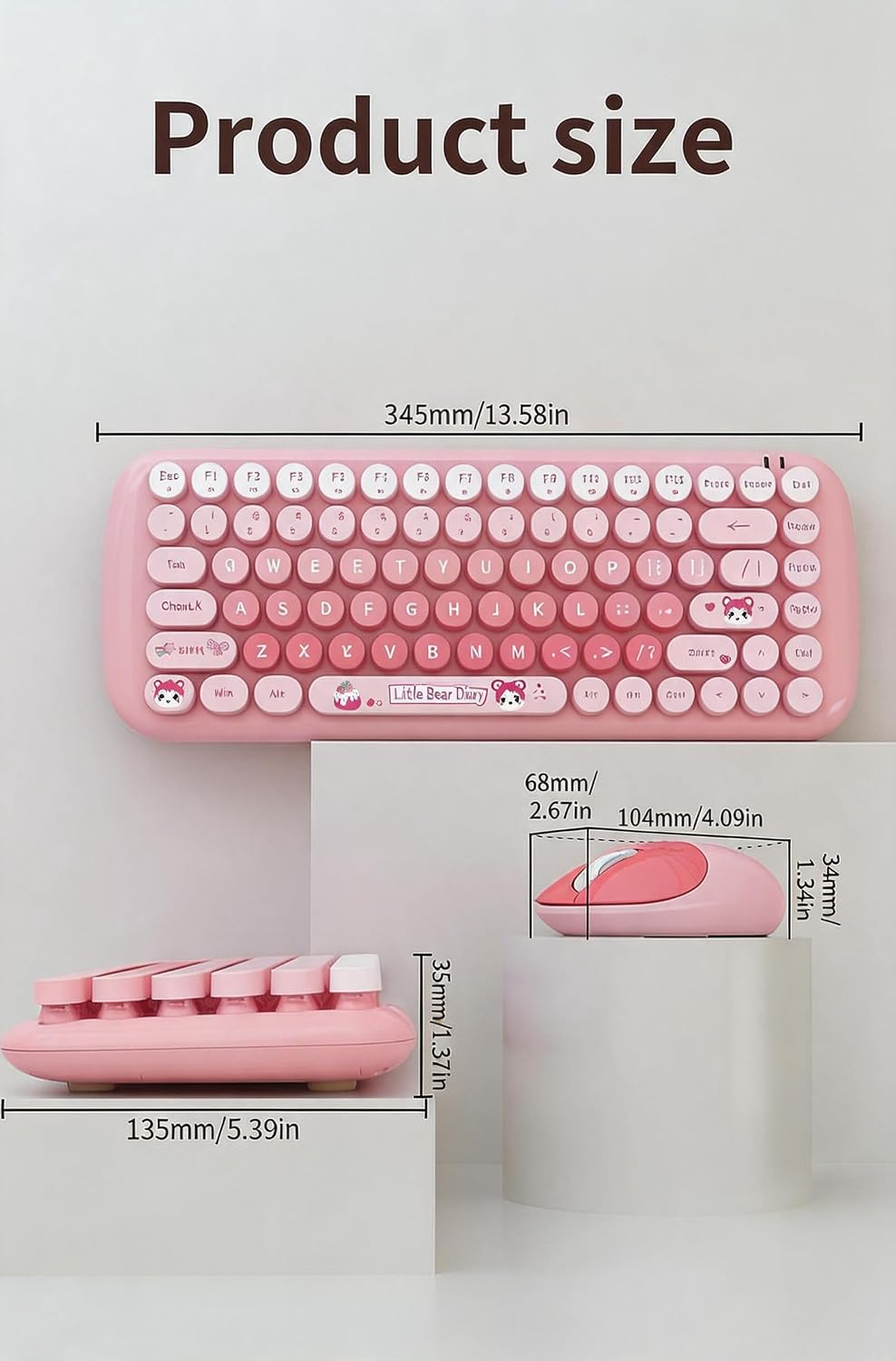 Candy Mini Wireless 2.4G USB Keyboard Mouse Set Round Keycap Multi-Colour Cute Lovely for Girls 84 Key (Multicolor Pink)…