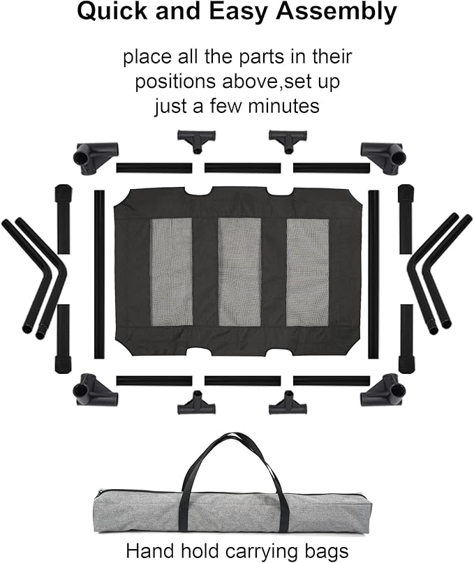 Raised Dog Bed Cooling Cot for Indoor Outdoor Use Portable Waterproof Mesh Pet Bed Washable for Large Medium Small Dogs, Black