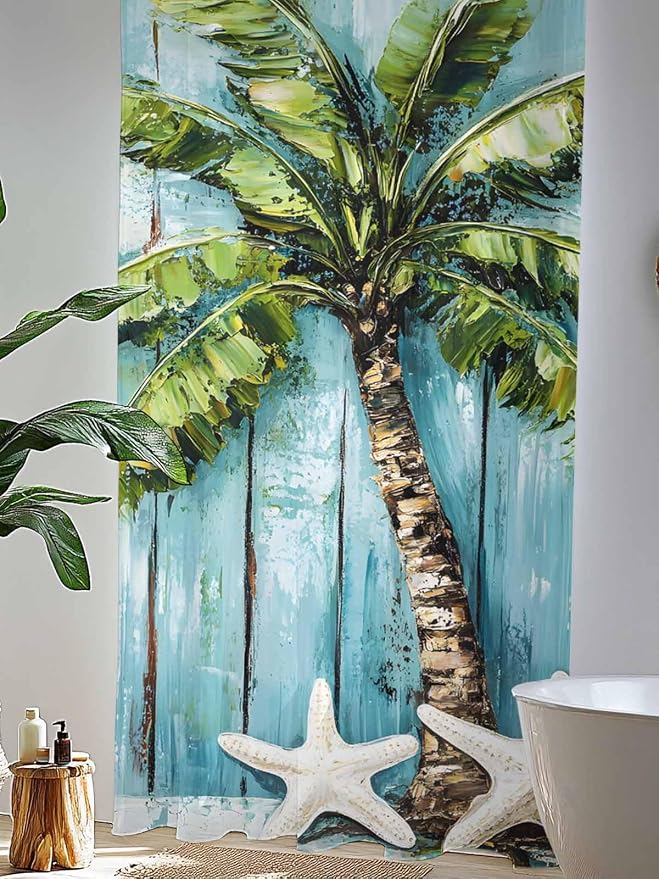 Sheer Curtains 84 Inches Long, Coastal Beach Starfish Semi Sheer Curtains Light