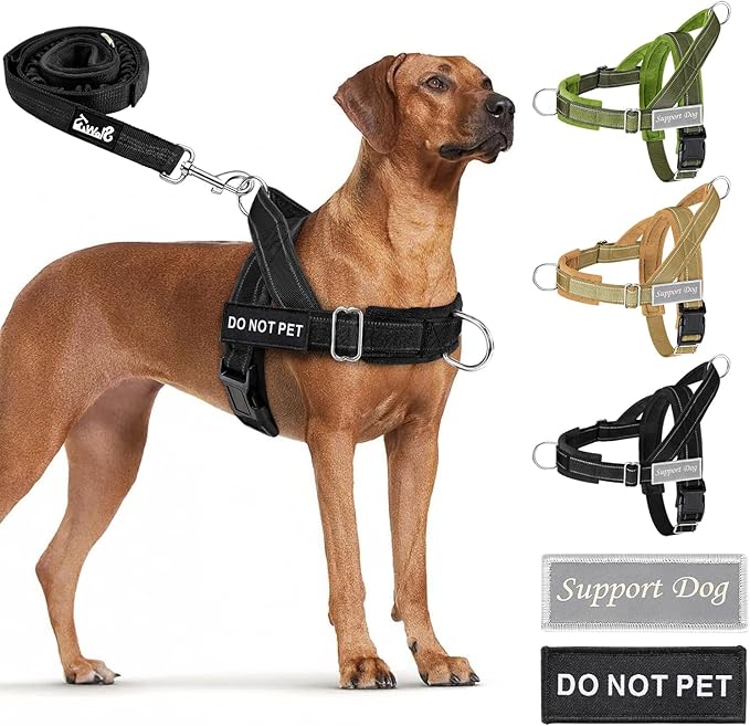 SlowTon No Pull Dog Harness - Heavy Duty Dog Harness and Leash Set for Medium Large Dogs, Reflective Tactical Harness with Soft Padded and Front Clip for Easy Walk and Training (Black L)