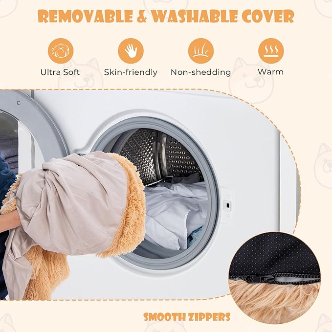 Giantex Human Dog Bed - 71" x 45" Large Human Size Dog Bed for Adult, Orthopedic Egg Crate Foam, Washable Faux Fur Bed Cover, Blanket, Pillow, for Pets and People Doze Off Napping (Brown)