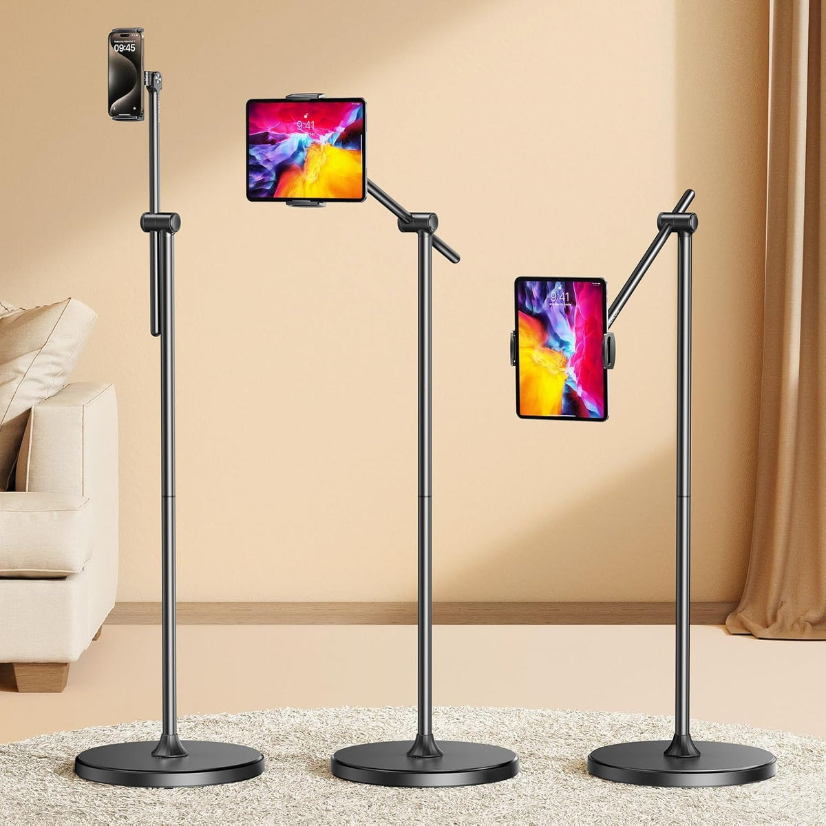 DIMONCOAT [Height-Adjustable & 360° Rotation Tablet Floor Stand Stable Base