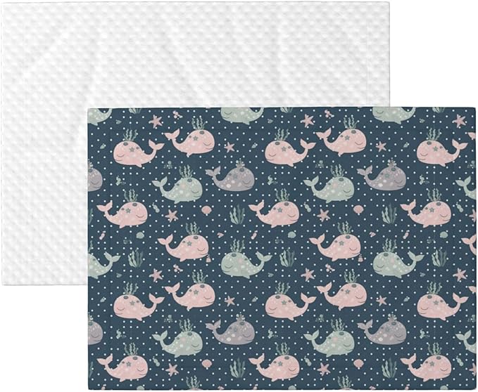 Pet Blanket for Travel and Home, Cute Whales Mandala Blue, Reversible Plush Dot Design with Soft Grip Texture on One Side Perfect for Car Seats Moving Vehicles