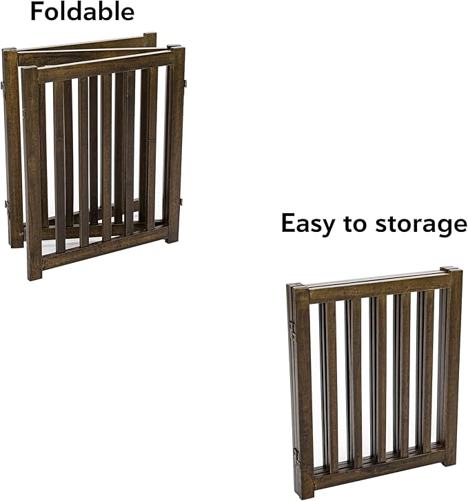 LZRS 3-Panel Wooden Free Standing Foldable Dog Gate Indoor – 24" High,Step-Over Safety Pet Gate for Doorways, Stairs, Hallways, Indoor Dog Barrier for Small to Medium Dogs & Puppies, Walnut