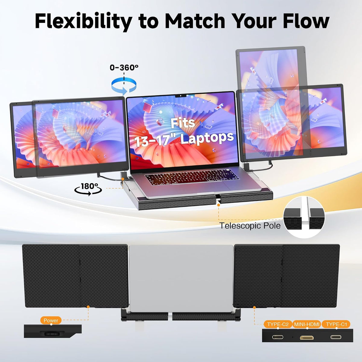 CIDETTY Upgraded Laptop Screen Extender Portable Monitor, 14" 1080P FHD IPS Screen,Monitor Extender for Laptop,Fit for 13-17" Laptops, Plug & Play Compatiable with Wins/Mac/Android/Switch