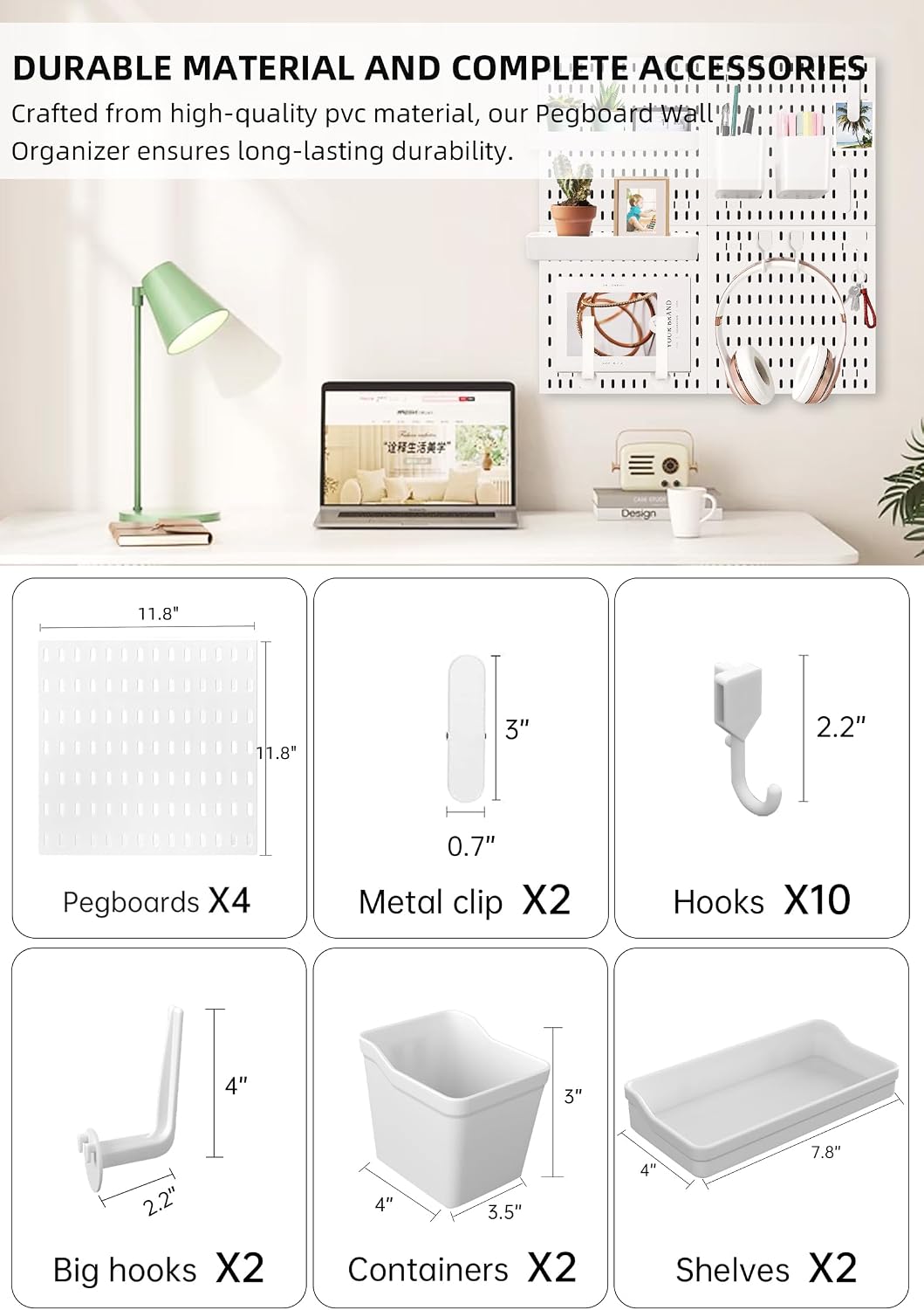 Wall Organizer Peg Board - Elevate And Declutter Your Gaming And Office - Create A Perfectly Structured Space(White)