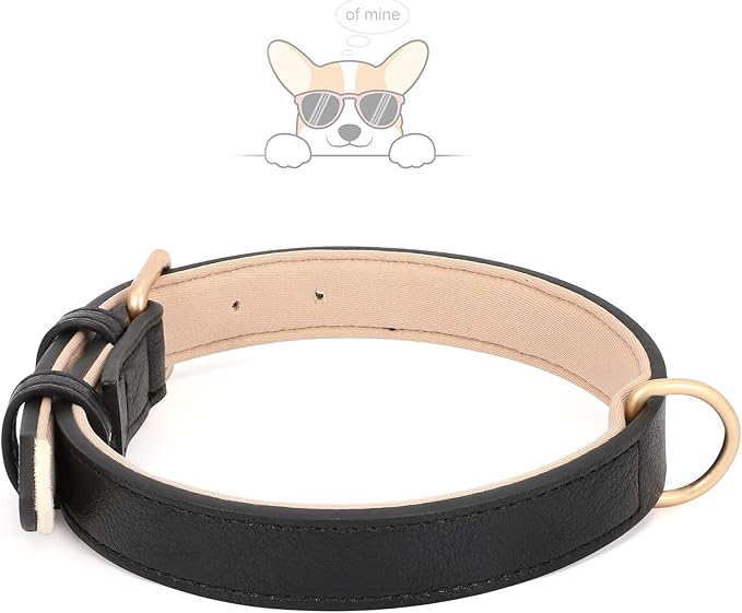 WHIPPY Leather Dog Collar for Small Medium Large Dog Adjustable Soft Breathable Leather Padded Puppy Collar with Alloy Buckle Heavy Duty Waterproof Classic Dog Pet Collar,Black,S