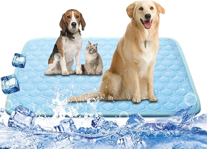 Cooling Mat for Dogs, Thick Breathable Dog Cooling Mat Q-MAX>0.45, Dog Cooling Bed Chill Cool Fiber & Non-Slip Bottom Cold Crate Pad Kennel Bed for Dog Puppy and Cat, Non-Toxic, Foldable & Washable