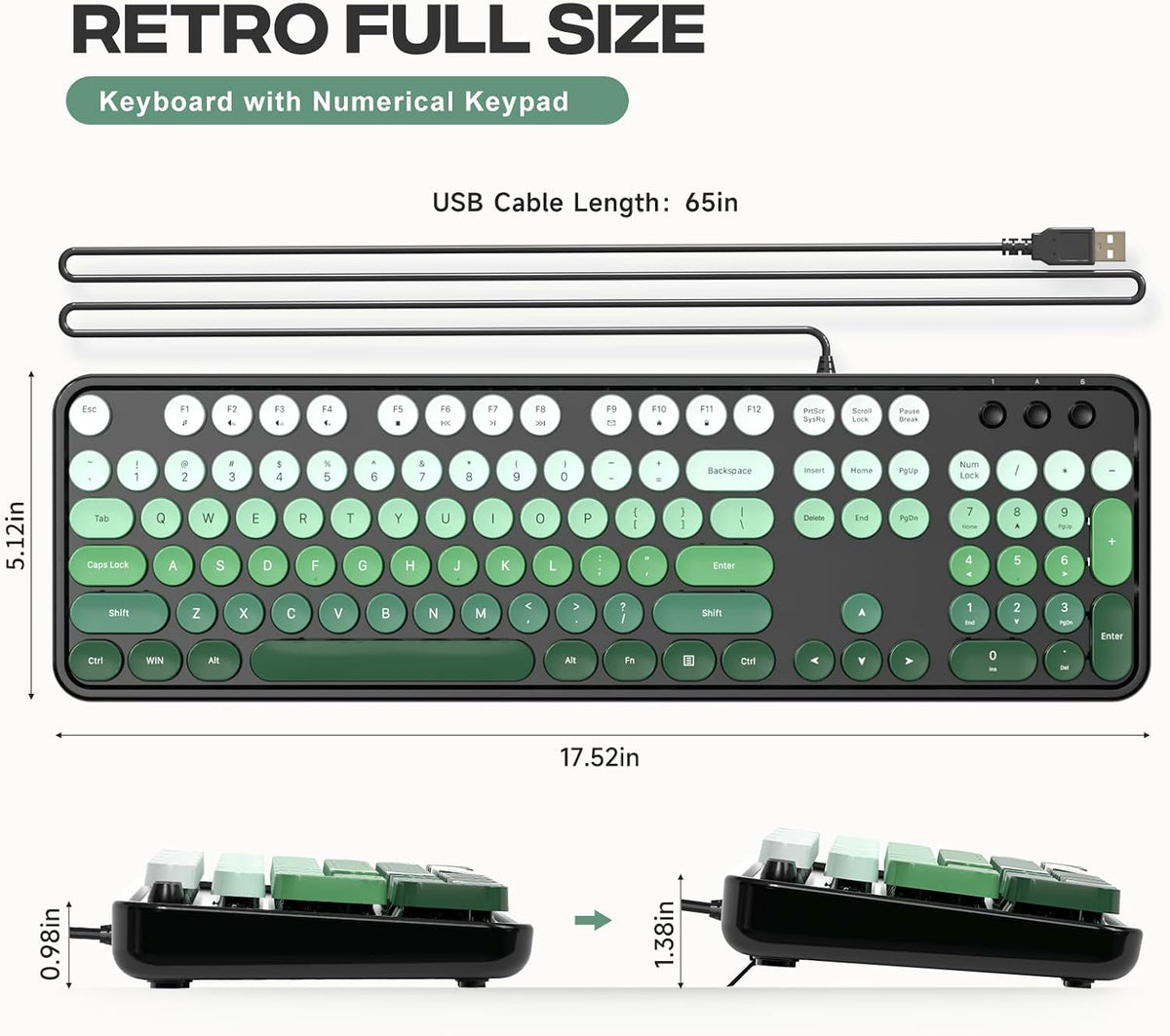 MOFII Computer Keyboard Wired,Round Key Retro Typewriter Keyboard Full Size