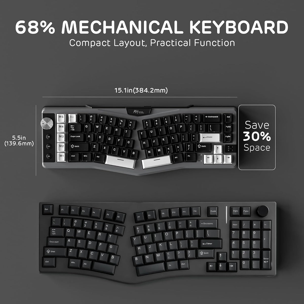 RK ROYAL KLUDGE A72 Alice Ergonomic Wireless Mechanical Keyboard,Split Ergo