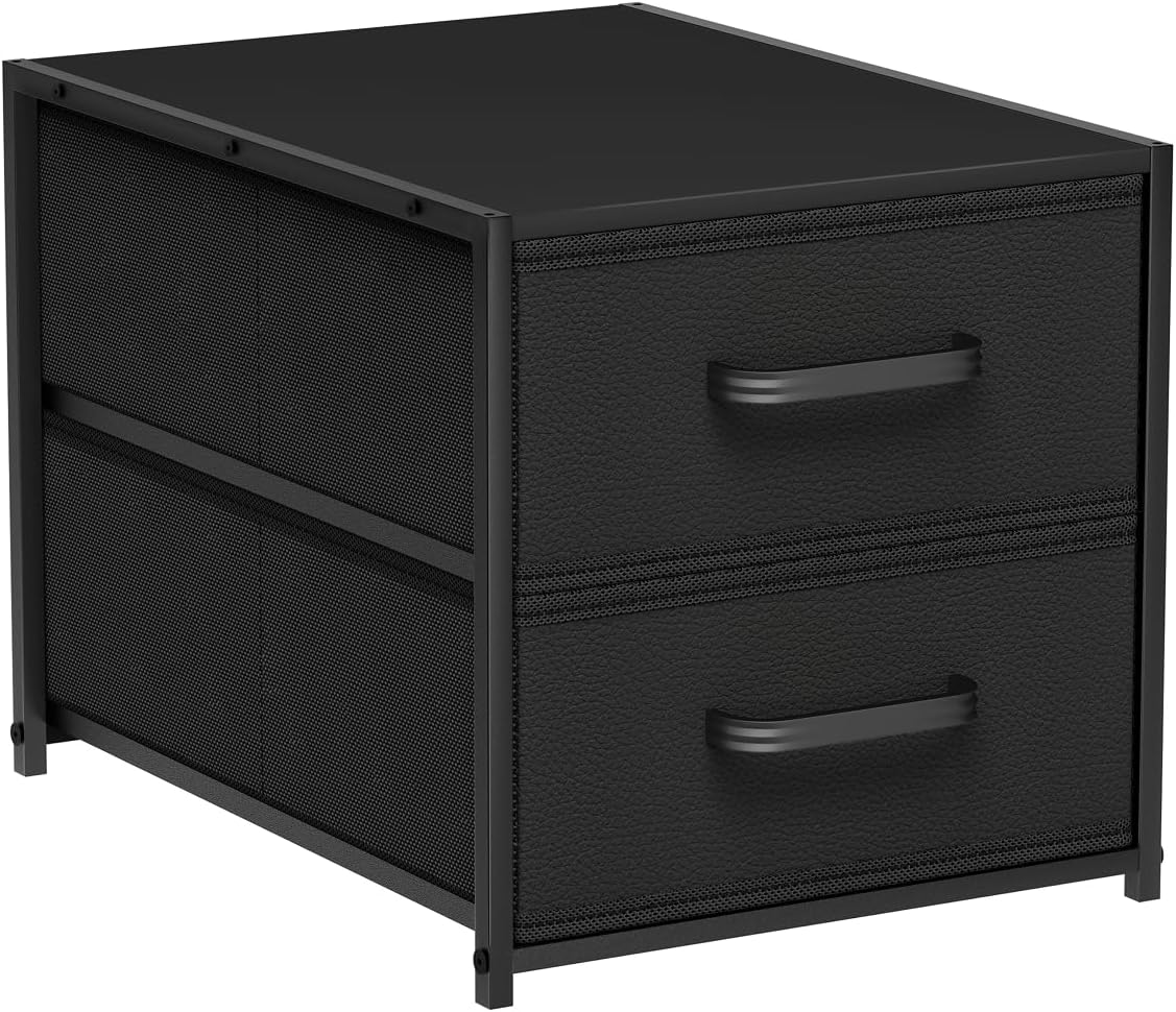 Homsorout Stackable Storage Drawers - 2 Tier Closet Organizer with Metal Frame and Handles, Fabric Dresser with Collapsible Bins for Bedroom, Dorm, Office, Black, 1 Pack