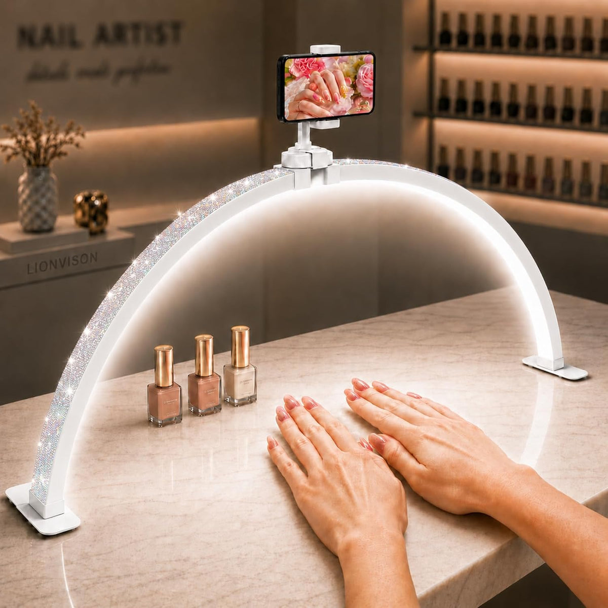 Half Moon Light for Nail Desk: 180° No-Shadow Manicure Table Lighting
