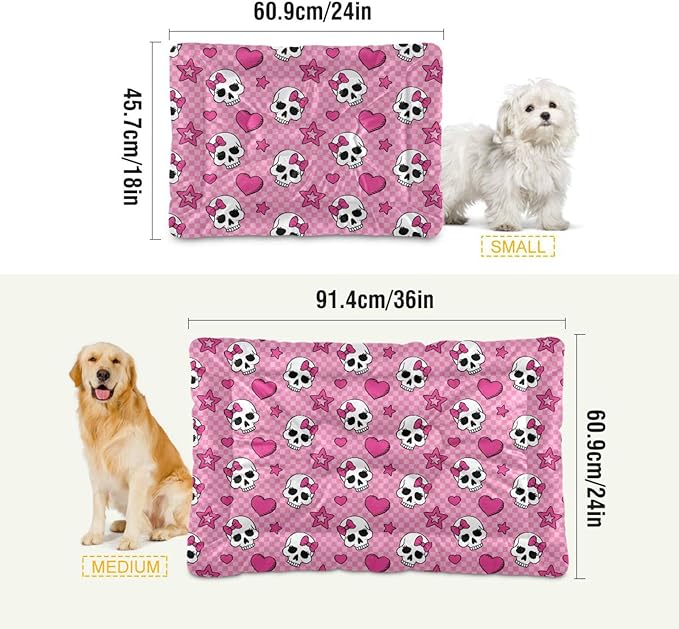 Pink Skull Pet Bed Cute Dog Bed Mat Absorbing Non Slip Pad Pet Sleeping Mat for Small, Medium, and Large Dogs Puppy Cat 24 in x 18 in