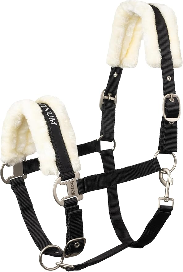 HORZE Howard Soft Fleece Padded Adjustable Polyester Horse Halter - Black - Shetland