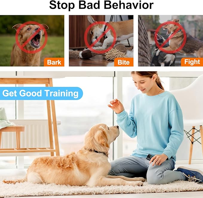 Dog Bark Deterrent Devices Anti Barking Device for Dogs Ultrasonic Bark Stopper Portable Dog Training Tool Indoor Outdoor Up to 50ft Correct Bad Behavior of Own or Neighbor's Dog (Black)