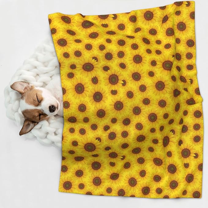 Reversible Plush Dot Pet Blanket for Dogs and Cats, Beautiful Sunrise Sunflower Art, Ultra Soft Two Sided Design with Warm Fuzzy Side and Smooth Side for Comfort